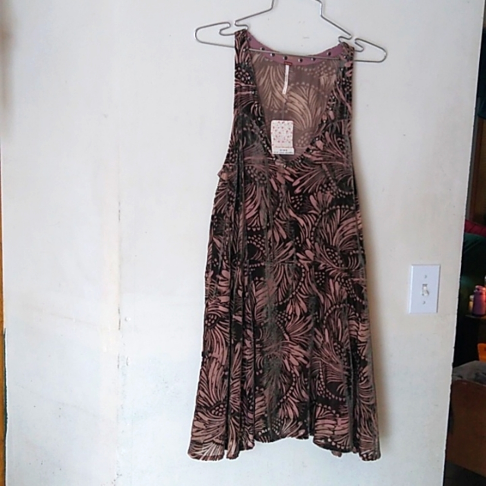 Free People Ellie Burnout Velvet Dress-Pink Combo - Picture 1 of 5